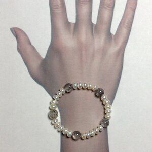 Freshwater Pearl and Rutilated Quartz Beads Stretch Bracelet